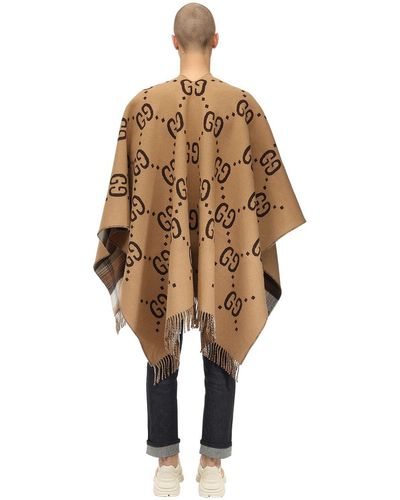 Gucci Reversible Logo Wool Poncho Cape in Beige/Brown (Brown) for Men | Lyst