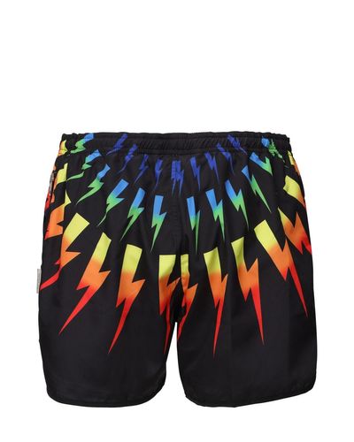 Neil Barrett Synthetic Thunderbolt Print Swim Shorts in ...