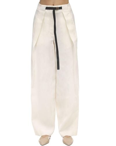 The Row Brona Silk & Linen Canvas Pants in Ivory (White) - Lyst