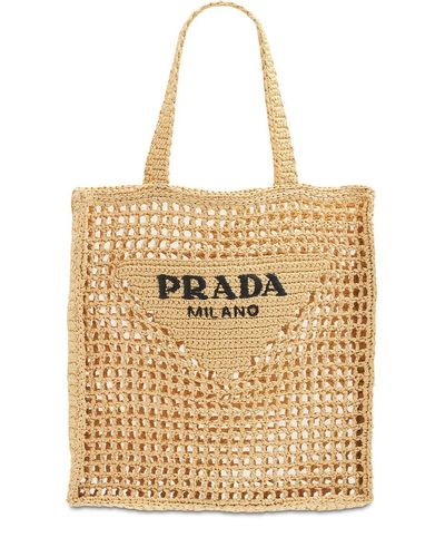 Borsa Shopping In Paglia Con Logo di Prada | Lyst