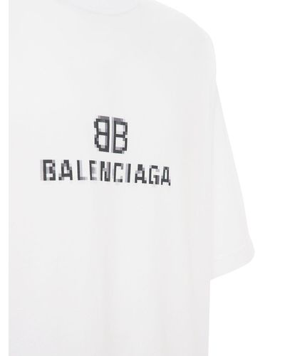 Balenciaga Bb Pixel Cotton T-shirt in White for Men - Lyst