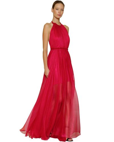 Vestido Largo De Muselina De Seda Metalizada Maria Lucia Hohan de Seda de  color Rojo - Lyst
