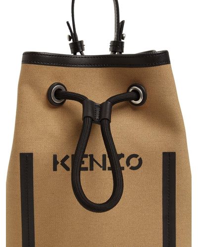 KENZO Logo Detail Cotton Canvas Bucket Bag in Beige (Natural) - Lyst