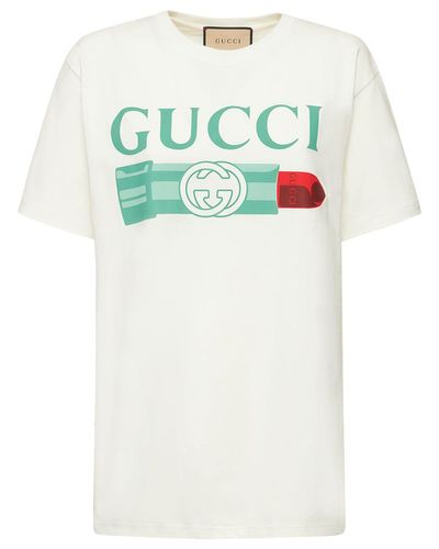 Gucci Mujer Camiseta Oversize De Algodón - Azul