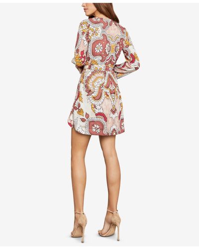 BCBGMAXAZRIA Synthetic Grand Paisley Long-sleeve Wrap Dress in Red | Lyst