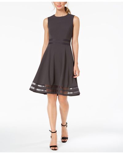 Calvin Klein Synthetic Illusion-trim Fit & Flare Dress in Black - Lyst