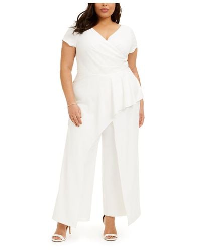 Adrianna Papell Synthetic Plus Size Peplum Jumpsuit in Ivory (White) - Lyst