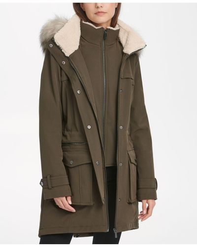 DKNY Faux-fur-trim Hooded Parka Coat | Lyst
