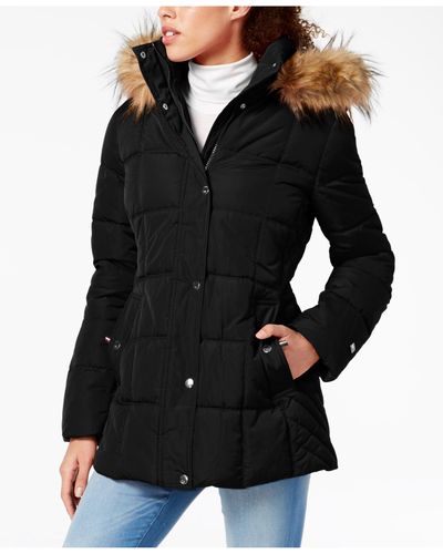 Tommy Hilfiger Hooded Puffer Coat With, Womens Coats With Faux Fur Trim