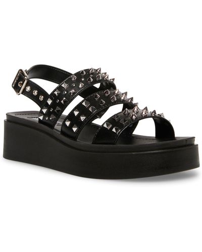 Steve Madden Tera Studded Flatform Wedge Sandals in Black - Lyst