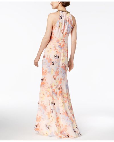 calvin klein floral halter gown