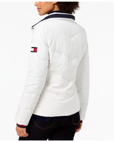 tommy hilfiger long chevron quilted puffer coat