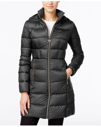 Michael Kors Synthetic Michael Hooded Long Packable Down Puffer Coat in ...