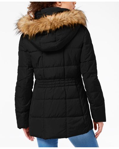 Tommy Hilfiger Hooded Puffer Coat With, Black Faux Fur Hooded Puffer Coat