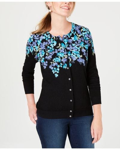 Karen Scott Cotton Floral-print Cardigan Sweater, Created For Macy's in ...