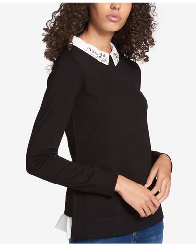 layered look sweater with collar