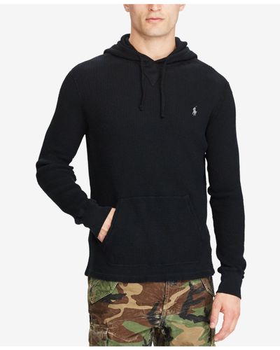 Polo Ralph Lauren Cotton Waffle-Knit Hoodie in Black for Men | Lyst