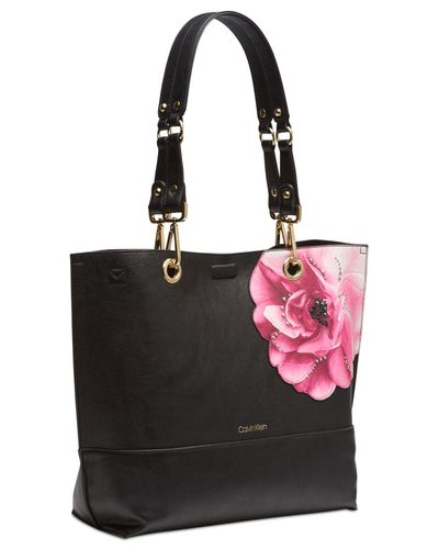 Calvin Klein Leather Sonoma Floral Tote in Black Floral/Gold (Black) - Lyst