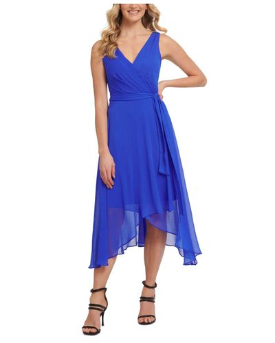 DKNY Faux-wrap Chiffon Dress in Iris (Blue) - Lyst