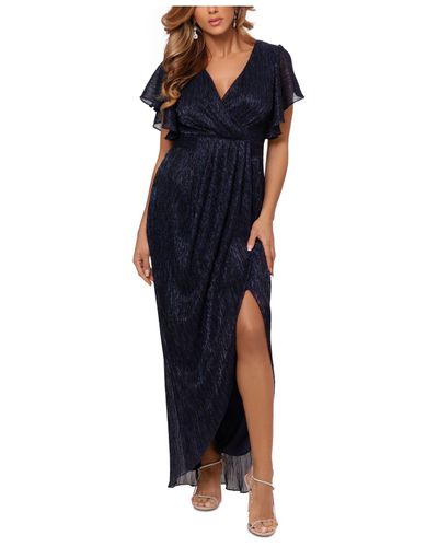 Betsy & Adam Synthetic Metallic Tulip-skirt Gown in Navy Blue (Blue) | Lyst