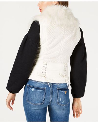 Guess Sleeveless Posh Faux-fur Vest in White - Lyst