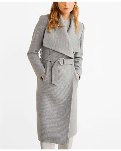 Mango Wide Lapel Wool-blend Coat in Light Heather Grey (Gray) | Lyst