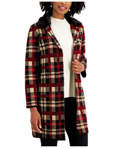 women's plaid coat with fur collar