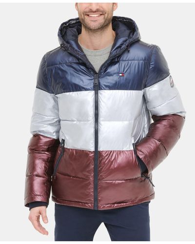 Tommy hilfiger men's pearlized online performance hooded puffer coat