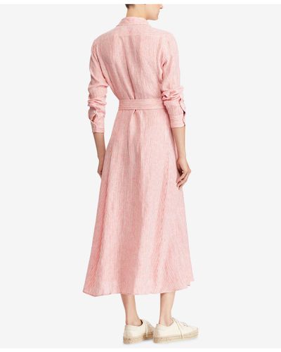 Polo Ralph Lauren Striped Linen Shirtdress in Red/White (Pink) - Lyst