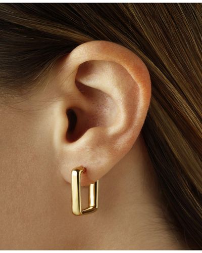 Macy's Square Hoop Earrings Set In 14k Yellow Gold in Metallic | Lyst