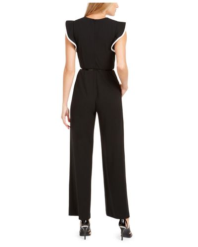 Calvin Klein Tipped Ruffle-shoulder Jumpsuit in Black/White (Black) - Lyst