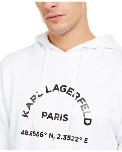 Karl Lagerfeld Cotton Latitude Print Hoodie in White for Men - Lyst
