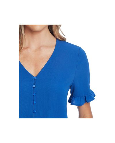 Cece Synthetic Ruffled Sleeve Button-down Top in Blue - Lyst