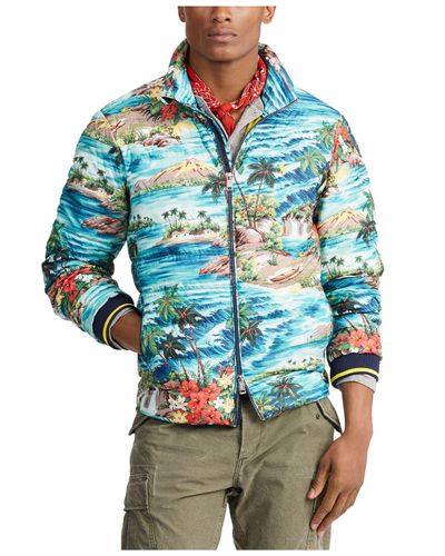 Polo Ralph Lauren Hawaiian Packable Down Jacket in Blue for Men | Lyst