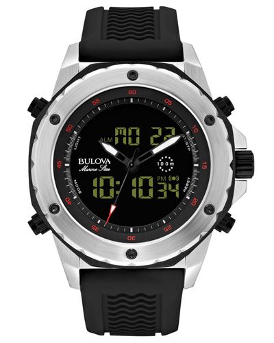 Bulova Men's Analog-digital Chronograph Marine Star Black Silicone Strap  Watch 50mm 98c119 in Blue for Men | Lyst