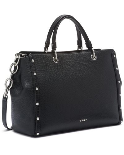 DKNY Gianna Leather Tote in Black/Silver (Black) - Lyst