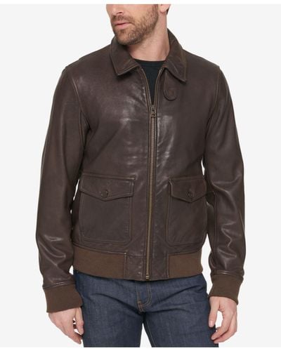 Tommy Hilfiger Men's Leather Aviator Bomber Jacket in Dark Brown (Brown)  for Men - Lyst