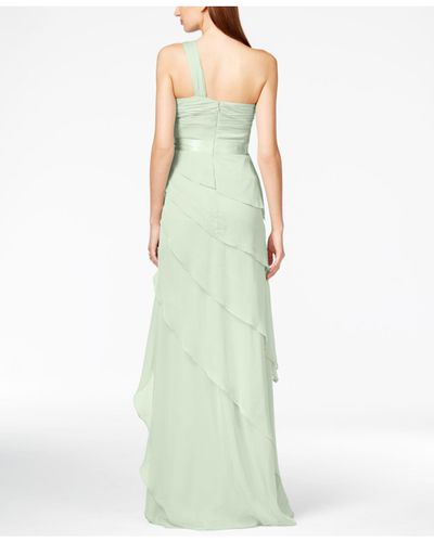 Adrianna Papell One-shoulder Tiered Chiffon Gown in Mint (Green) - Lyst