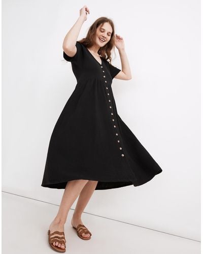 black button front midi dress