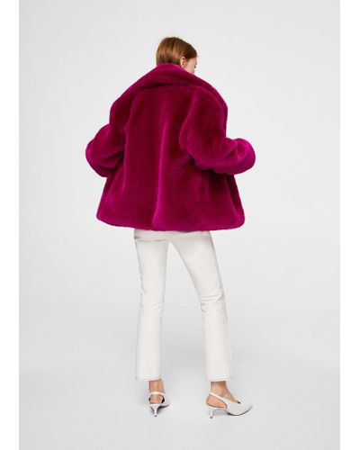 Mango Lapels Faux Fur Coat In Pink Lyst, Mango Pink Faux Fur Coat