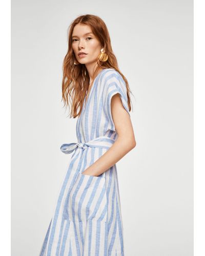 blue and white linen dress