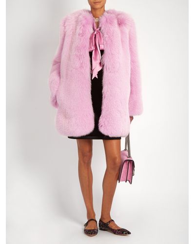 Gucci Collarless Fur Coat In Pink Lyst, Gucci Fur Coat Snake