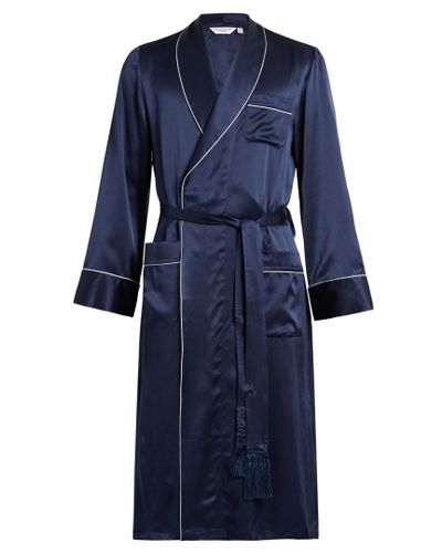 Derek Rose Bailey Silk-satin Bathrobe in Blue for Men - Lyst