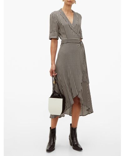 black and white gingham wrap dress