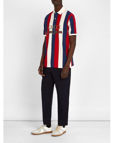 Gucci Cotton Baiadera Stripe Polo Shirt in Red for Men - Lyst