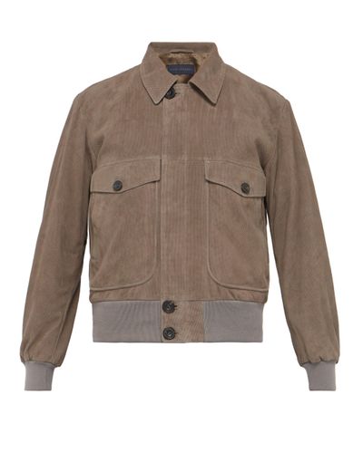 Thom Sweeney Perforated Suede Bomber Jacket in Grey (Gray) for Men - Lyst