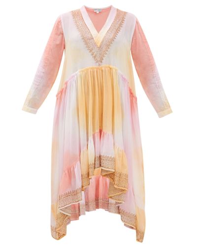 Juliet Dunn Embroidered Tie-dyed Cotton Dress in Pink - Lyst