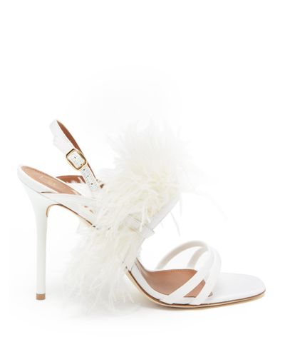 Malone Souliers Satin Sonia Feather-embellished Grosgrain Sandals in White  - Lyst