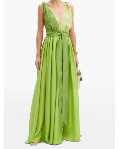Kalita Adonis V Neck Silk Habotai Maxi Dress In Green Lyst