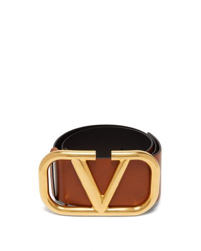 Valentino Large V Buckle Leather Belt in Tan (Brown) - Lyst